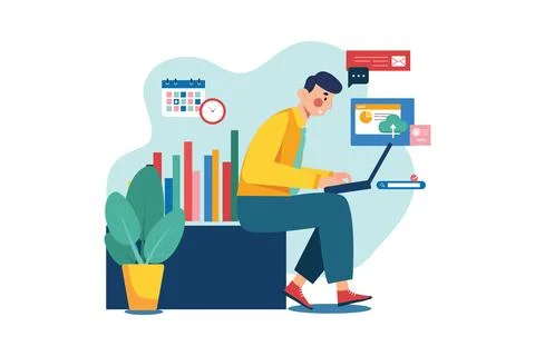 Man working on laptop Stock Illustration