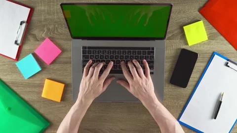 The man is working with laptop. Modern workplace. Stock Footage 205396341