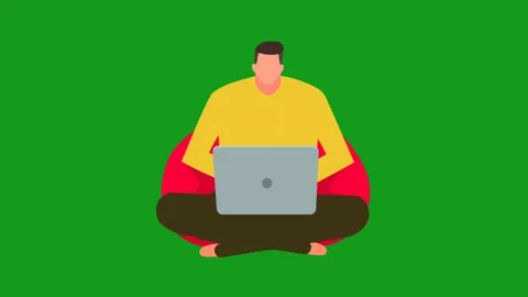 Man working on laptop motion graphics with green screen background Stock Footage 138134750