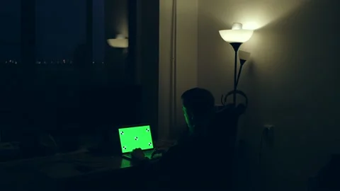 Man working on laptop at night. Stock Footage 197625175