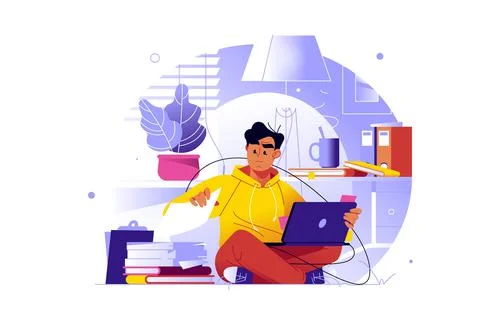Man working on laptop in office Stock Illustration