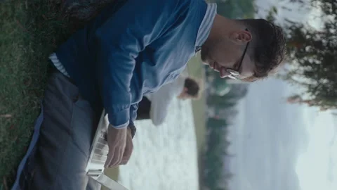 Man Working on Laptop in the Park Stock Footage 237058726