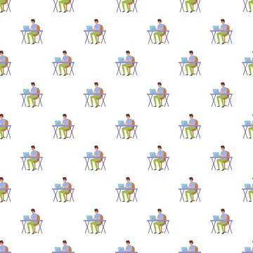 Man working laptop pattern remote online freelance work 库存插图
