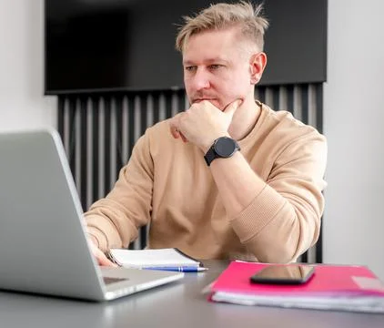 Man Working On Laptop Stock Photos