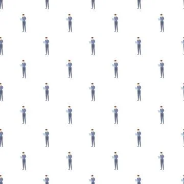 Man working on laptop seamless pattern background Stockillustratie