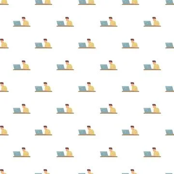 Man working on laptop seamless pattern background Stock Illustration