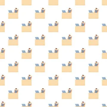 Man working on laptop seamless pattern 库存插图