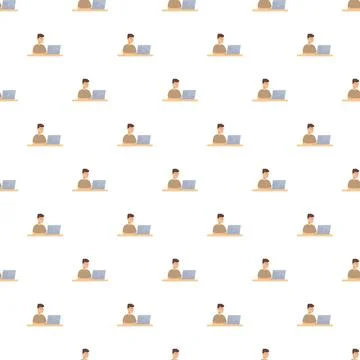 Man working on laptop in seamless pattern 库存插图