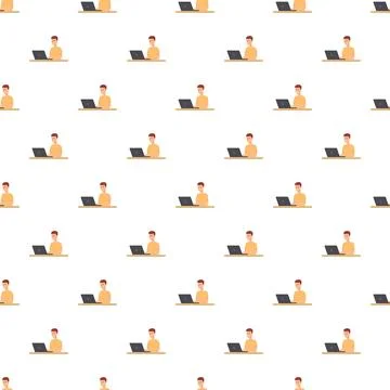 Man working on laptop seamless pattern background 스톡 일러스트