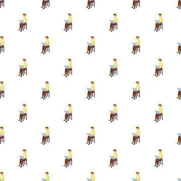 Man working on laptop sitting remote work pattern 스톡 일러스트