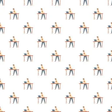 Man working on laptop at standing desk pattern Stock Illustration