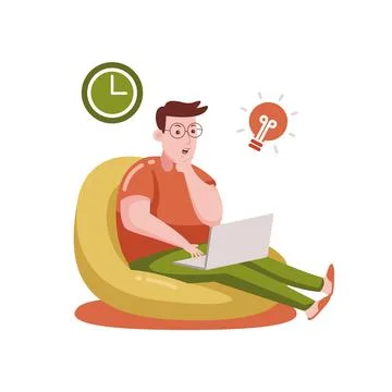 Man working with laptop with vector illustration with flat design. Stock Illustration