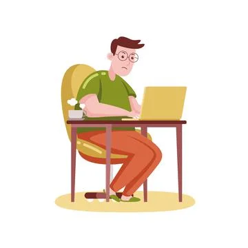 Man working with laptop with vector illustration with flat design. Stock Illustration