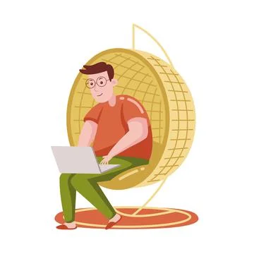 Man working with laptop with vector illustration with flat design. Stock Illustration