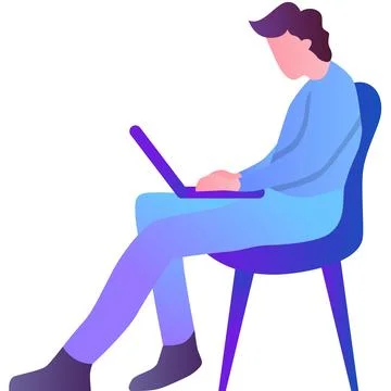 Man working laptop vector remote job icon isolated Stock Illustration