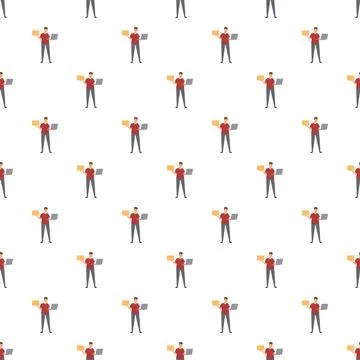 Man working with laptop vector seamless pattern Illustrazione stock