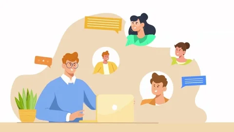 Man working on laptop with virtual video conference team communication Stock-Footage 334572456