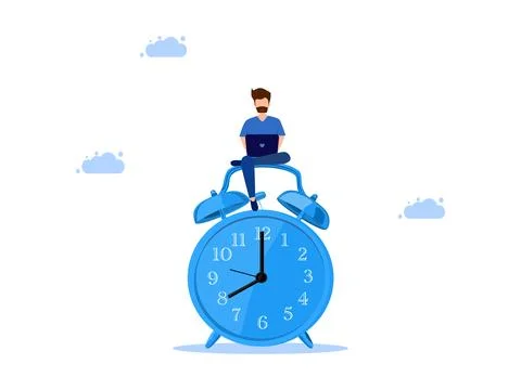Man working on laptop on watch. Task and Time Management. vector illustration イラスト素材