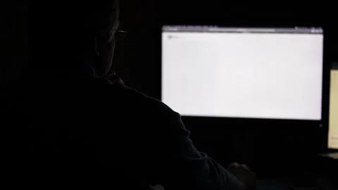 Man Working Late Night At Computer Screen Stock Footage 347842125