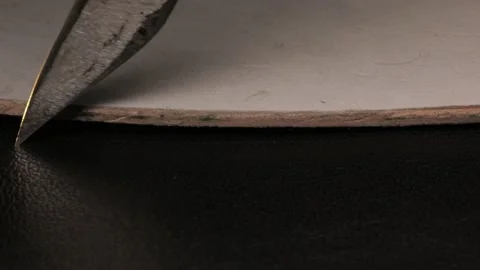 Man working with leather, shoemaker designer fashion work with shoes boots close Stock Footage 143701898