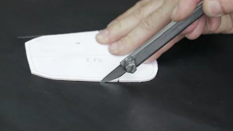 Man working with leather, shoemaker designer fashion work with shoes boots close Stock Footage 143703947