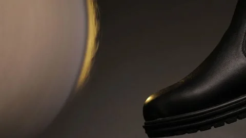 Man working with leather, shoemaker designer fashion work with shoes boots close Stock Footage 143704013