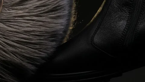 Man working with leather, shoemaker designer fashion work with shoes boots close Stock Footage 143704822