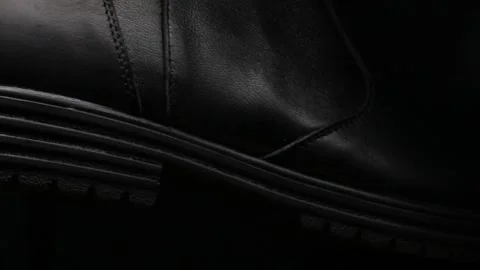 Man working with leather, shoemaker designer fashion work with shoes boots close Stock Footage 143706334