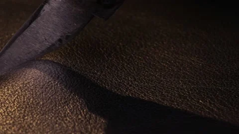 Man working with leather, shoemaker designer fashion work with shoes boots close Stock Footage 143706534