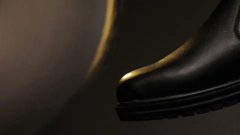 Man working with leather, shoemaker designer fashion work with shoes boots close Stock Footage 143709040