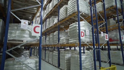 Man working on a loader in a factory warehouse Video stock 130356813