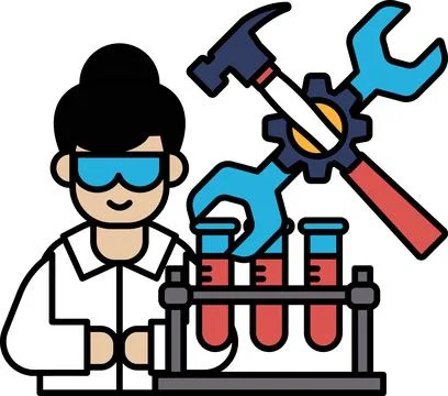 A man is working on a machine with a hammer and wrench Stock Illustration