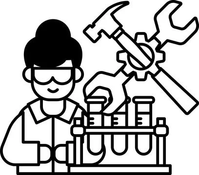A man is working on a machine with a hammer and wrench Stock Illustration