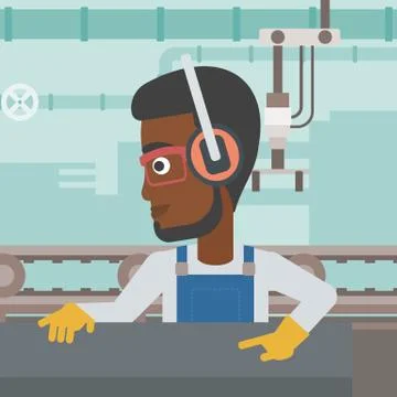 Man working on metal press machine Stock Illustration