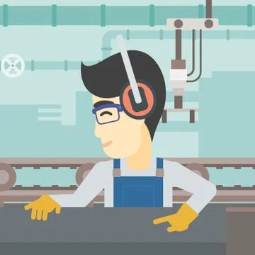 Man working on metal press machine Stock Illustration