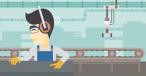 Man working on metal press machine Stock Illustration