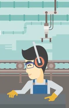 Man working on metal press machine Illustrazione stock