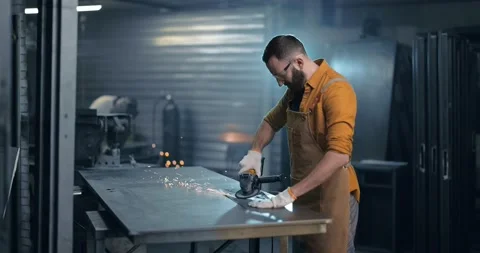 Man working with metal at the workshop Stock Footage 147293052