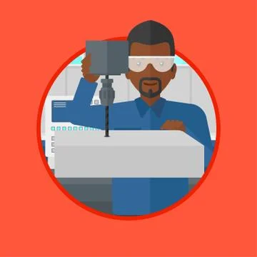 Man working on milling machine vector illustration Illustrazione stock