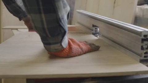 Man Working with Milling Machine in Wood Workshop |Slowmotion Stock Footage 107913952