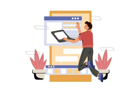 Man working on mobile application development Illustrazione stock