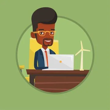 Man working with model of wind turbines Stock Illustration