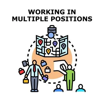 Man working in multiple positions and handling various tasks Illustration