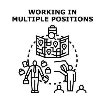 Man working in multiple positions and handling various tasks Stock Illustration