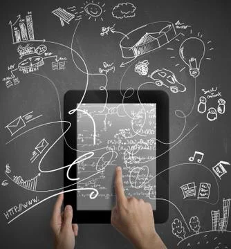 Man working with a multitasking tablet Stock Photos