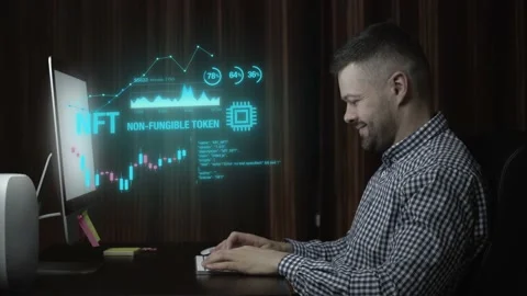 Man working with NFT data Video stock 168608929