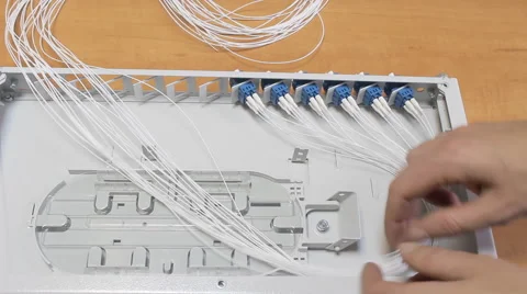 Man working ODF fiber optic Stock Footage 61087477