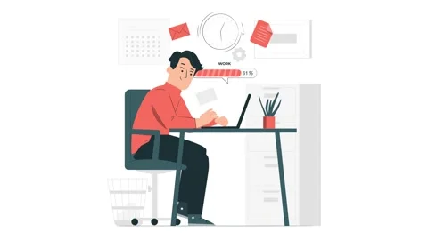 Man working in the office with a computer on the desktop 4k animation Stock Footage 251771895