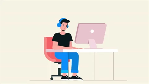 Man Working In Office With Computer Video stock 232199636