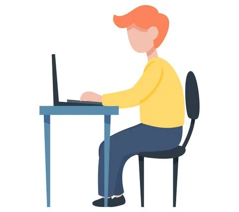 Man working at office with computer at workplace. Employee manager or Illustrazione stock